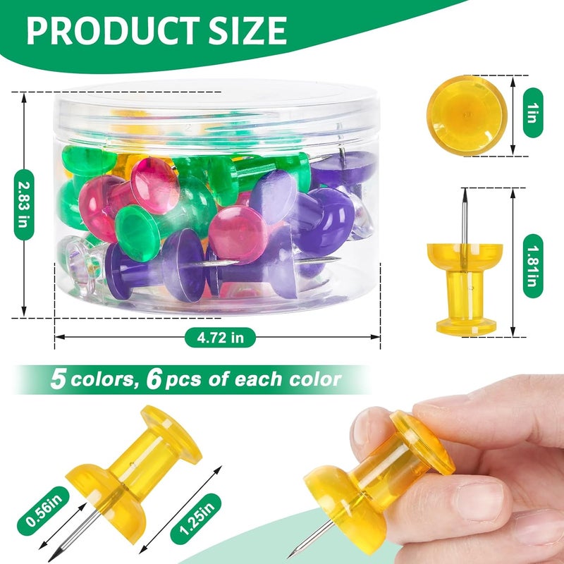 DANRONG 30 PCS Jumbo Push Pins for Bulletin Board, Large Thumb Tacks for Wall, 1.81 Inch, Giant Colored Thumbtacks, Pin Tacks for Cork Board Hanging Maps Photos Posters Calendar,Office School Supplies - Image 2